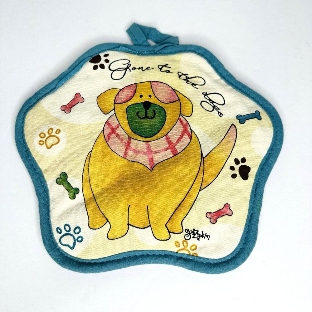 Sue Zipkin Potholder Gone To The Dogs Kitchen Tools Bones Paws Happy Fun